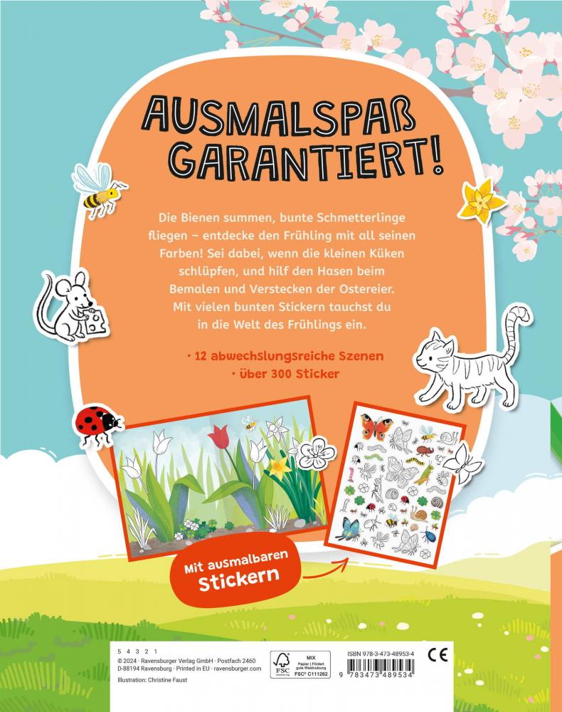 Ravensburger Buch Activity Mein Ausmalstickerbuch Frühling 48953