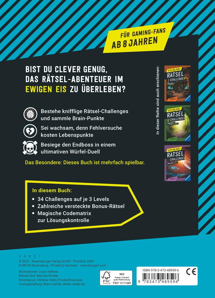 Ravensburger Buch Quiz und Rätsel Stay alive! Rätsel-Challenge Überlebe im ewigen Eis 48959