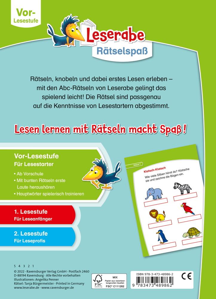 Ravensburger Buch Quiz und Rätsel Leserabe Abc-Rätsel für Lesestarter 48986