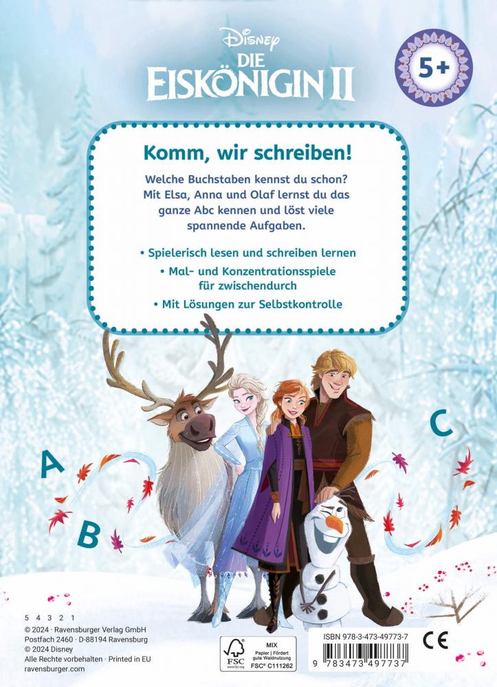 Ravensburger Buch Disney Die Eiskönigin 2 Mein Vorschulblock Lesen und Schreiben 49773