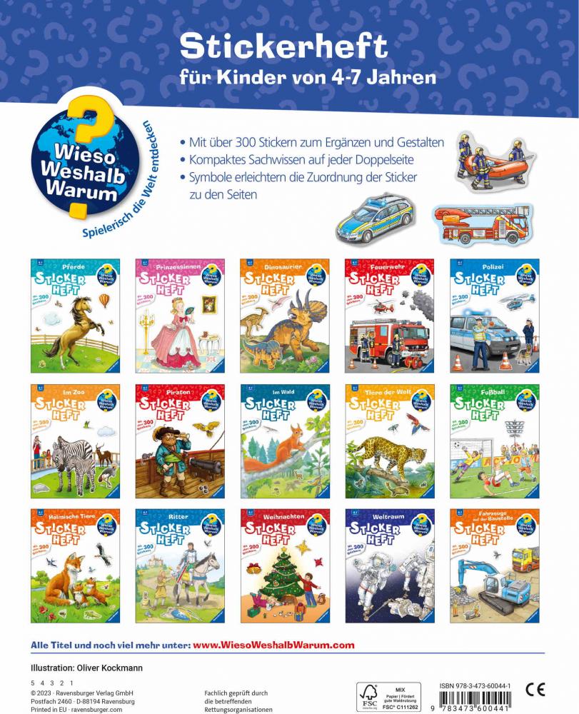 Ravensburger Buch Wieso? Weshalb? Warum? Stickerheft Einsatzfahrzeuge 60044