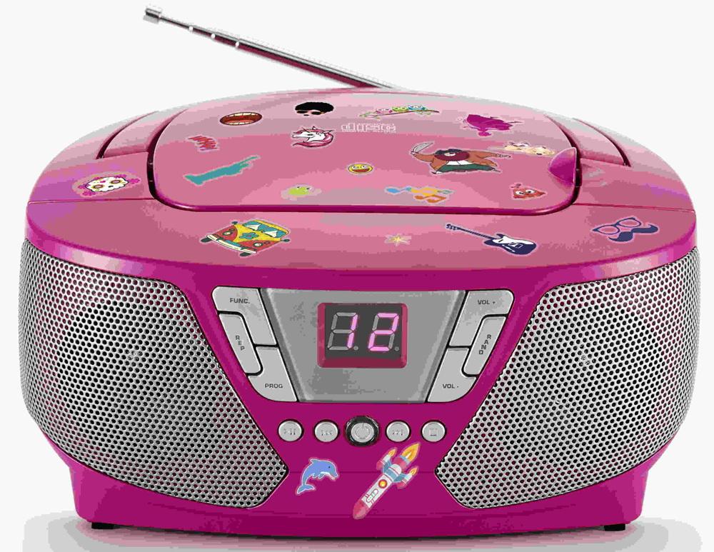 Bigben tragbarer CD Player CD60 Kids pink FM Radio AUX-IN 400 Sticker AU364460