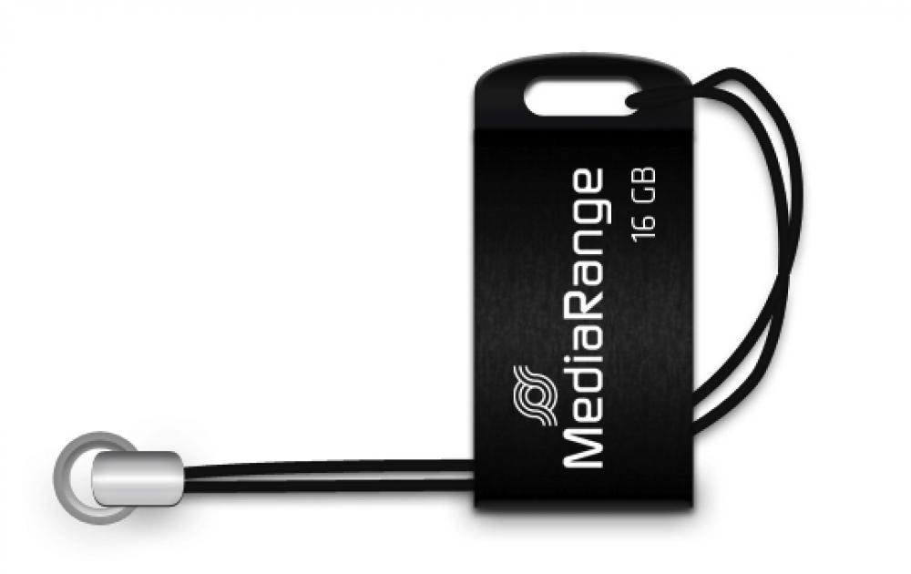 Mediarange USB Stick 16GB Speicherstick Nano inkl. Schlüsselanhänger schwarz