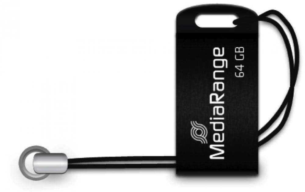 Mediarange USB Stick 64GB Speicherstick Nano inkl. Schlüsselanhänger schwarz