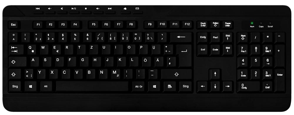 Mediarange Tastatur Multimedia mit Kabel Keyboard QWERTZ schwarz MROS102