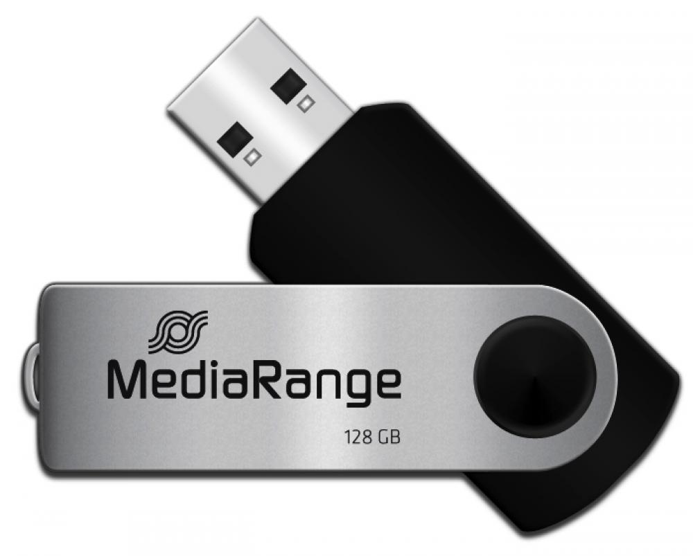 Mediarange USB Stick 128GB Speicherstick Swivel Swing silber