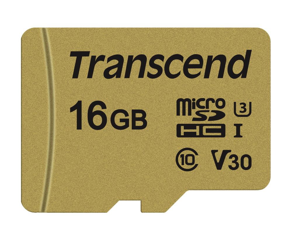 Transcend Micro SDHC Karte 16GB Speicherkarte 500S UHS-I U3 4K V30 Class 10