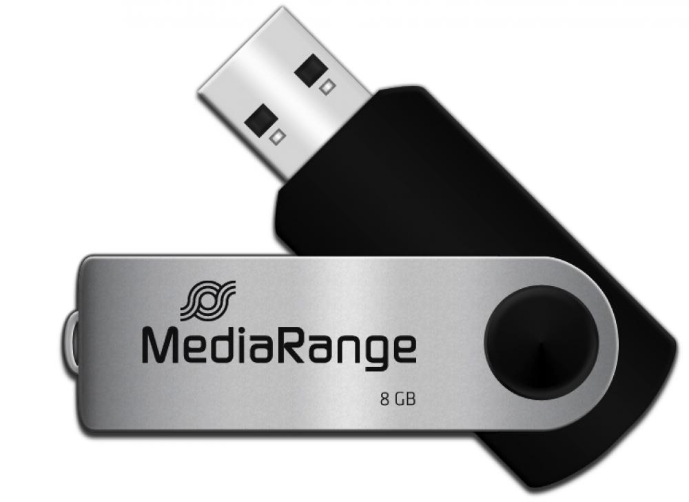 Mediarange USB Stick 8GB Speicherstick Swivel Swing silber