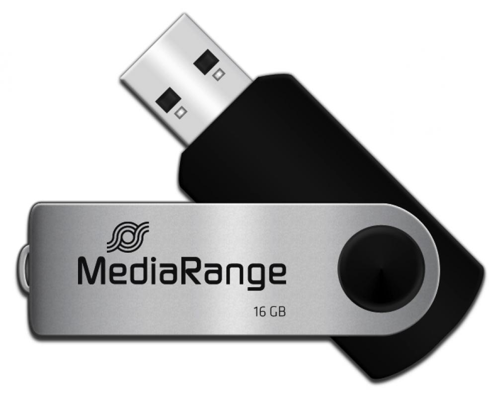 Mediarange USB Stick 16GB Speicherstick Swivel Swing silber