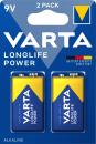2 Varta 4922 Longlife Power 9V Block Alkaline Batterien im 2er Blister