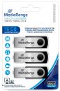 Mediarange USB Stick 16GB Speicherstick Swivel Swing silber 3er Pack